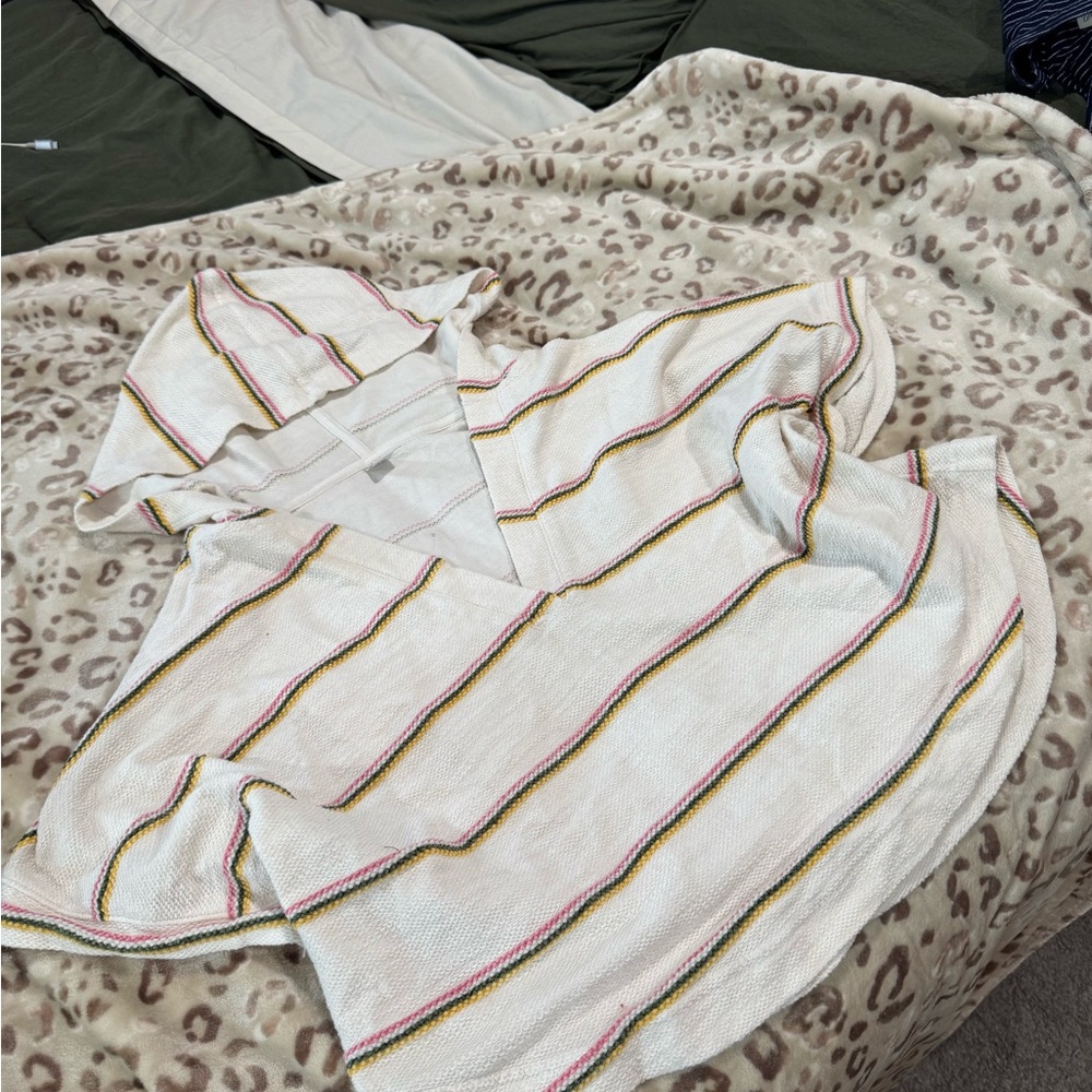Old Navy Cream Striped Hooded Poncho